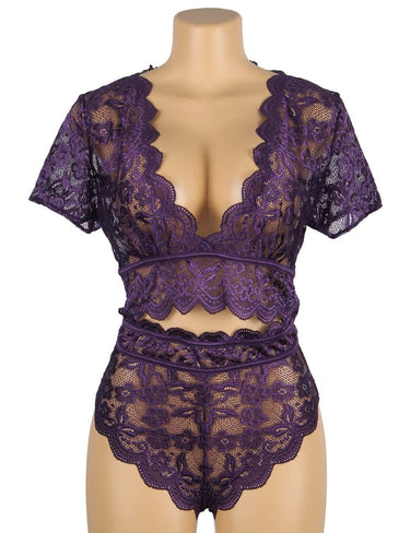 a mannequin wearing a purple lingerie